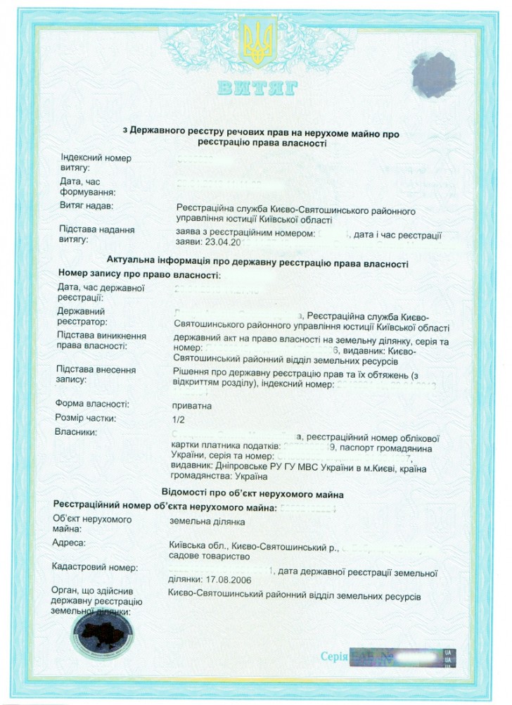 Витяг із Державного земельного кадастру
